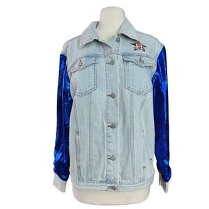 The Wild Collective Women Small Houston Astros Sequin Denim Embroidered Jacket